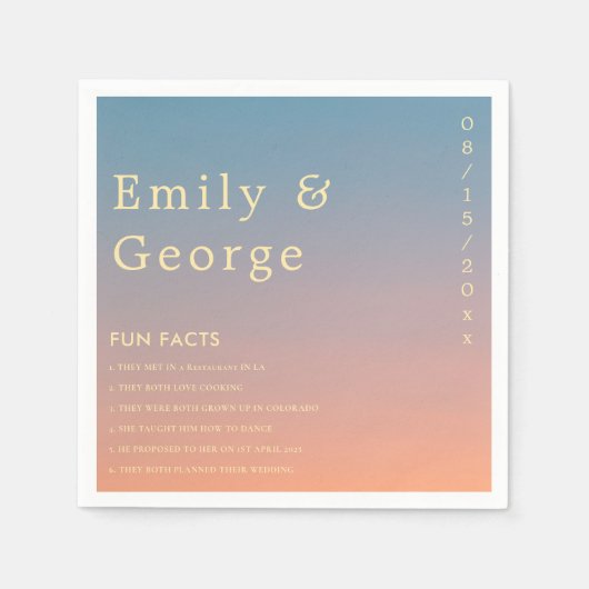 Serviette En Papier Élégant Chic Bleu Orange Moderne Fun Facts Mariage (Devant)
