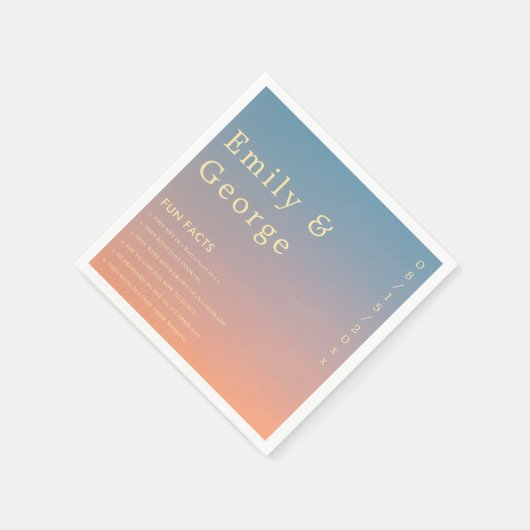 Serviette En Papier Élégant Chic Bleu Orange Moderne Fun Facts Mariage (Coin)
