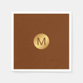 Serviette En Papier Élégant Chic Brown & Or Monogramme Nom initial (Devant)