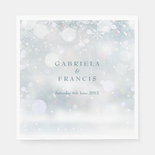 Serviette En Papier Élégant Chic First Snowflakes Mariage d'hiver (Devant)