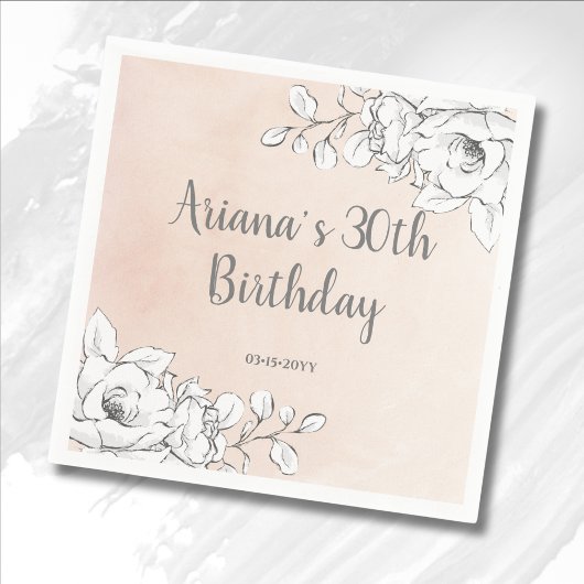 Serviette En Papier Élégant Chic Fleurs Rose Blanc