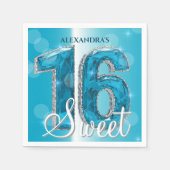 Serviette En Papier Elégant Chic Glam Blue Sapphire Gemstone Sweet 16 (Devant)