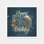 Serviette En Papier Elégant Chic Gold et Blue Gemstone 50e anniversair (Devant)