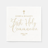 Serviette En Papier Élégant Chic Gold Script Première Sainte Communion (Devant)