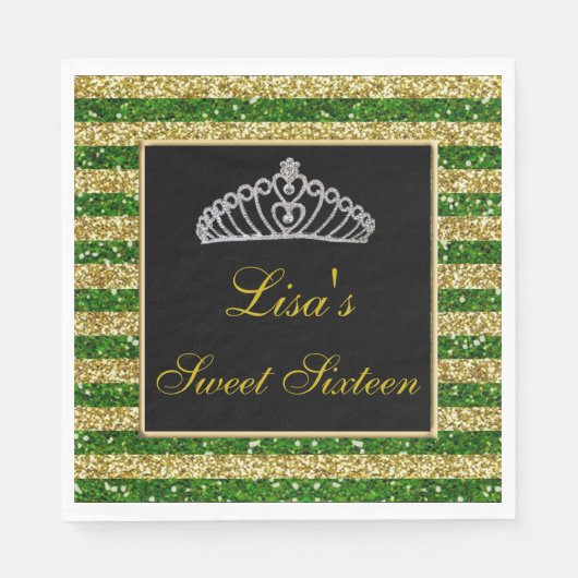 Serviette En Papier Elégant Chic Green Gold Parties scintillant Tiara  (Devant)