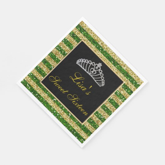 Serviette En Papier Elégant Chic Green Gold Parties scintillant Tiara  (Coin)