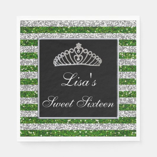 Serviette En Papier Elégant Chic Green Parties scintillant en argent T (Devant)