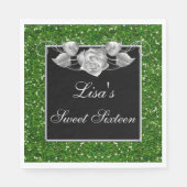Serviette En Papier Élégant Chic Green Parties scintillant Rose argent (Devant)