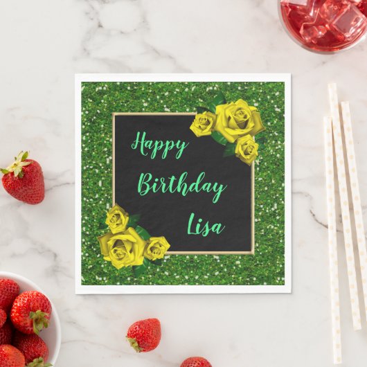 Serviette En Papier Elégant Chic Green Parties scintillant Roses Jaune (En situation)