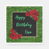 Serviette En Papier Elégant Chic Green Parties scintillant Roses rouge (Devant)