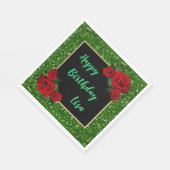 Serviette En Papier Elégant Chic Green Parties scintillant Roses rouge (Coin)