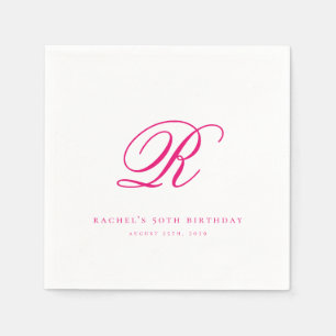 Serviette En Papier Élégant Chic initial rose chaud serviettes d'anniv