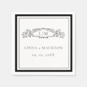 Serviette En Papier Élégant & Chic mariage monogramme de crête botaniq (Devant)