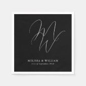 Serviette En Papier Élégant chic Monogramme moderne Mariage noir (Devant)