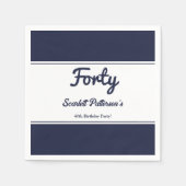 Serviette En Papier Elégant Chic Navy Bleu Blanc Moderne 40e anniversa (Devant)