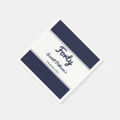 Serviette En Papier Elégant Chic Navy Bleu Blanc Moderne 40e anniversa (Coin)