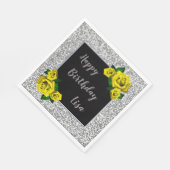 Serviette En Papier Elégant Chic Parties scintillant Argent Roses Jaun (Coin)