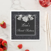 Serviette En Papier Elégant Chic Parties scintillant noire Rose argent (En situation)