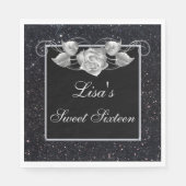 Serviette En Papier Elégant Chic Parties scintillant noire Rose argent (Devant)