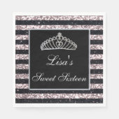 Serviette En Papier Élégant Chic Parties scintillant rose noire Tiara  (Devant)