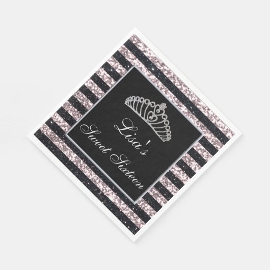 Serviette En Papier Élégant Chic Parties scintillant rose noire Tiara  (Coin)