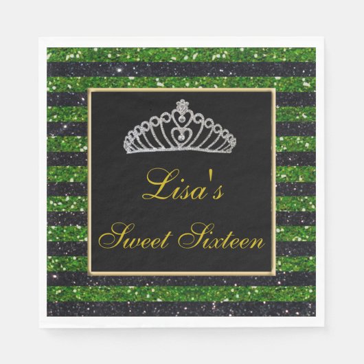Serviette En Papier Élégant Chic Parties scintillant verte noire Tiara (Devant)