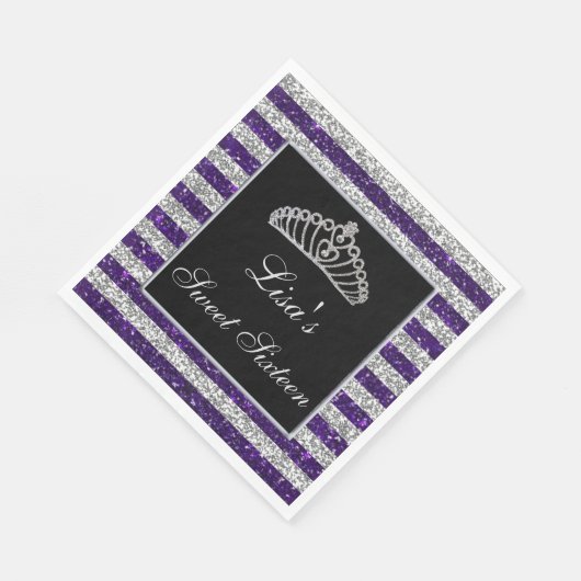 Serviette En Papier Élégant Chic Purple Parties scintillant Argent Tia (Coin)