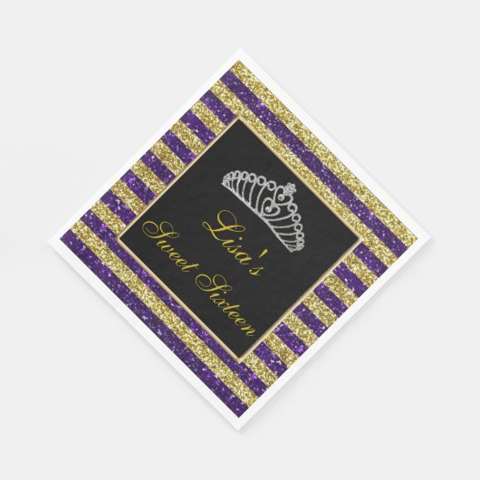 Serviette En Papier Élégant Chic Purple Parties scintillant Or Tiara S (Coin)