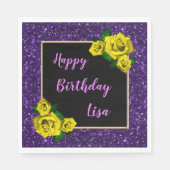 Serviette En Papier Elégant Chic Purple Parties scintillant Roses Jaun (Devant)