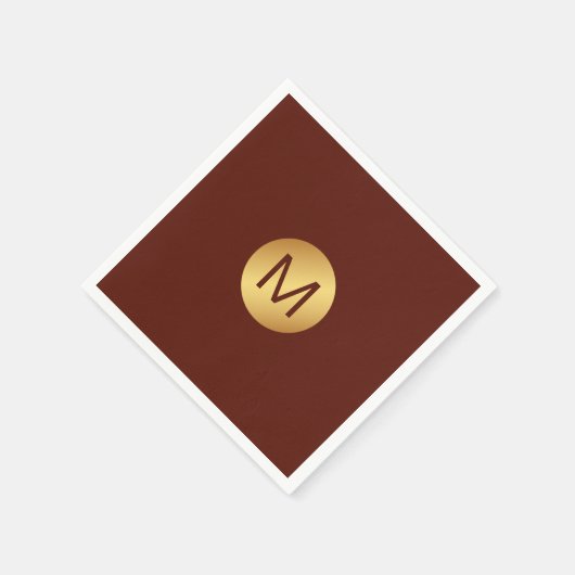 Serviette En Papier Élégant Chic Red & Gold Monogramme initial (Coin)