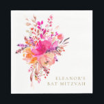 Serviette En Papier Élégant Chic Rose Floral Bat mitzvah Personnalisé<br><div class="desc">Personnalisé Moderne Chic Aquarelle rose Floral Élégant Bat mitzvah serviettes</div>