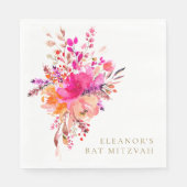 Serviette En Papier Élégant Chic Rose Floral Bat mitzvah Personnalisé (Devant)