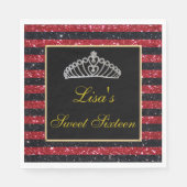 Serviette En Papier Élégant Chic Rouge Noir Parties scintillant Tiara  (Devant)