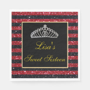 Serviette En Papier Élégant Chic Rouge Noir Parties scintillant Tiara 