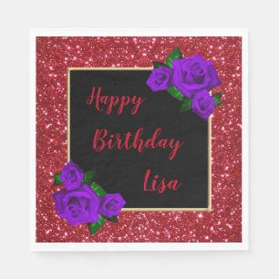 Serviette En Papier Élégant Chic Rouge Paillettes Roses Violettes Anni
