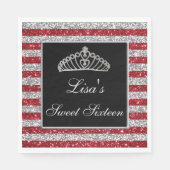 Serviette En Papier Elégant Chic Rouge Parties scintillant Argent Tiar (Devant)