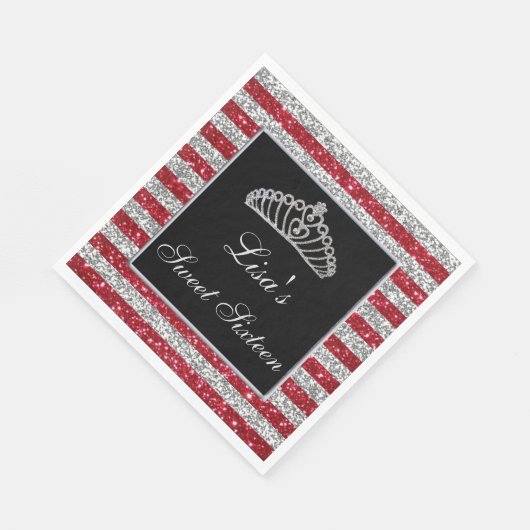 Serviette En Papier Elégant Chic Rouge Parties scintillant Argent Tiar (Coin)