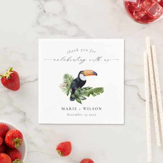 Serviette En Papier Élégant Chic Tropical Rainforest Mariage Toucan (En situation)