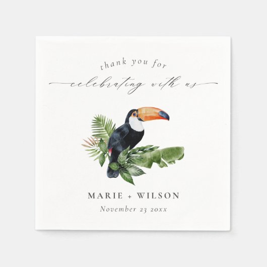 Serviette En Papier Élégant Chic Tropical Rainforest Mariage Toucan (Devant)
