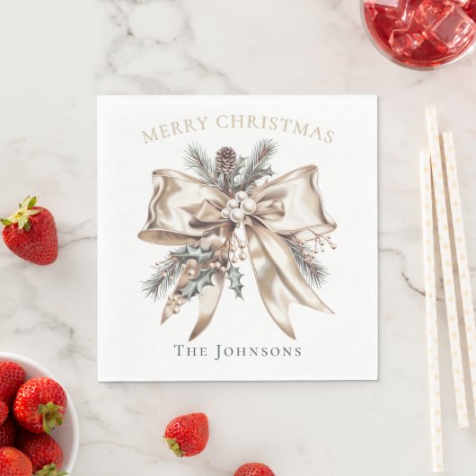 Serviette En Papier Elegant Christmas Bow Personalized Napkins (En situation)