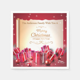 Serviette En Papier Elegant Christmas Gift Boxes Red Silver Holiday