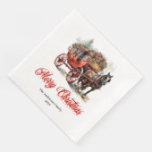 Serviette En Papier Elegant Christmas scene napkin red green lettering (Coin)