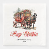 Serviette En Papier Elegant Christmas scene napkin red green lettering (Devant)