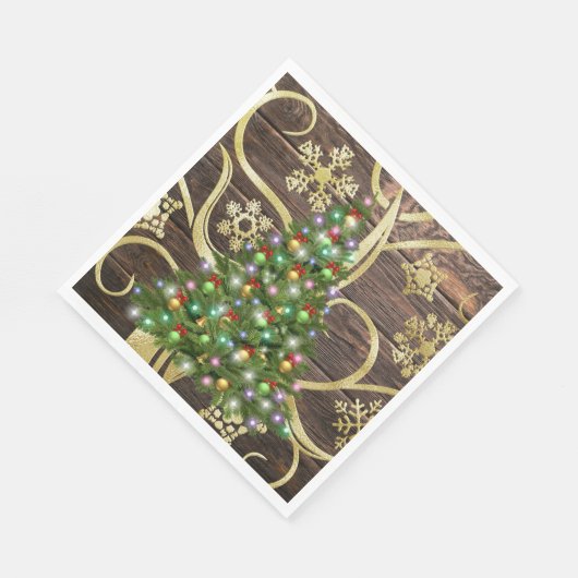 Serviette En Papier Elegant Christmas Tree Barn Wood Gold Design (Coin)
