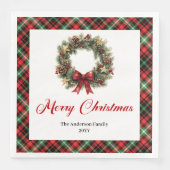 Serviette En Papier Elegant Christmas Wreath Napkin Custom Name Set (Devant)