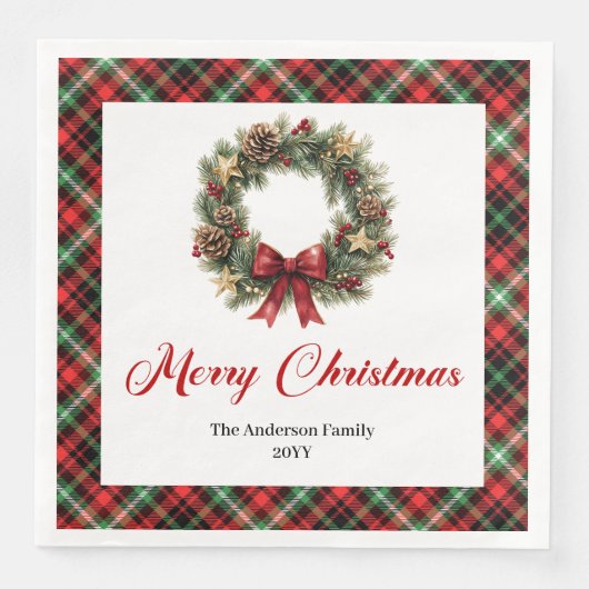 Serviette En Papier Elegant Christmas Wreath Napkin Custom Name Set (Devant)