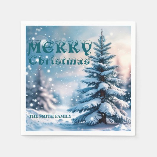 Serviette En Papier Elegant Christmas Xmas winter pine tree forest Hol (Devant)