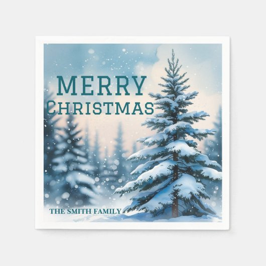 Serviette En Papier Elegant Christmas Xmas winter pine tree forest Hol (Devant)