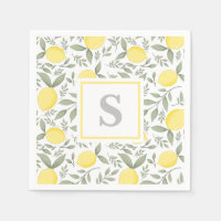 Élégant citron et Motif Feuille Monogramme