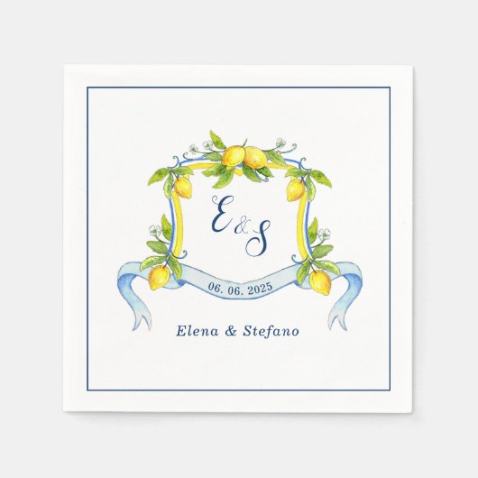 Serviette En Papier Élégant citron monogramme Crest mariage serviettes (Devant)